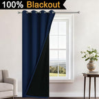 Yakamok 100% Blackout Curtains 96 Inches Long, 2 Thick Layers Heat and Full Light Blocking Soft Thermal Insulated Drapes for Bedroom(52" Wide Each Panel, Navy Blue, 1 Panel)