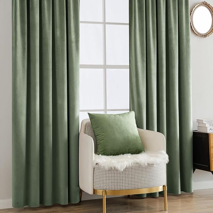 MIULEE Sage Green Velvet Curtains 52x72 inches Luxury Blackout Curtains