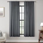 Dark Gray Curtains for Living Room Back Tab Modern Farmhouse Semi Sheer Gray Curtains 63 inches Long 2 Panels Set Muted Neutral Window Curtain for Dining Room Bedroom 52x63