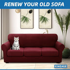 XINEAGE 2026 New 4 Pieces Couch Covers for 3 Cushion Couch Super Stretch Thick Soft Sofa Cover Anti Slip Sofa Slipcover Dogs Cats Furniture Protector (Wine Red, 71"-91")