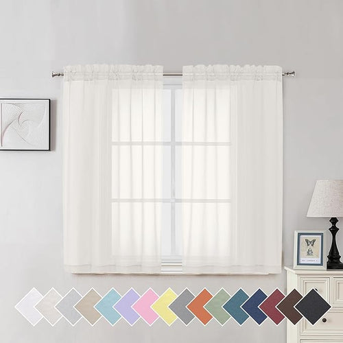 Aiyufeng Light Grey Sheer Window Curtains 84 Inches Long 2 PCS- Rod Pocket Living Room Curtain Panels Voile Textured Soft and Lightweight Window Treatments for Bedroom Decor, 40W x 84L Inches — 40"W x 45"L (Pack of 2)