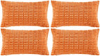 Fancy Homi 4 Packs Orange Fall Decorative Throw Pillow Covers 12x20 Inch for Couch Living Room Bed Sofa, Halloween Pumpkin Autumn Home Decor, Soft Cute Plush Corduroy Striped Cushion Case 30x50 CM
