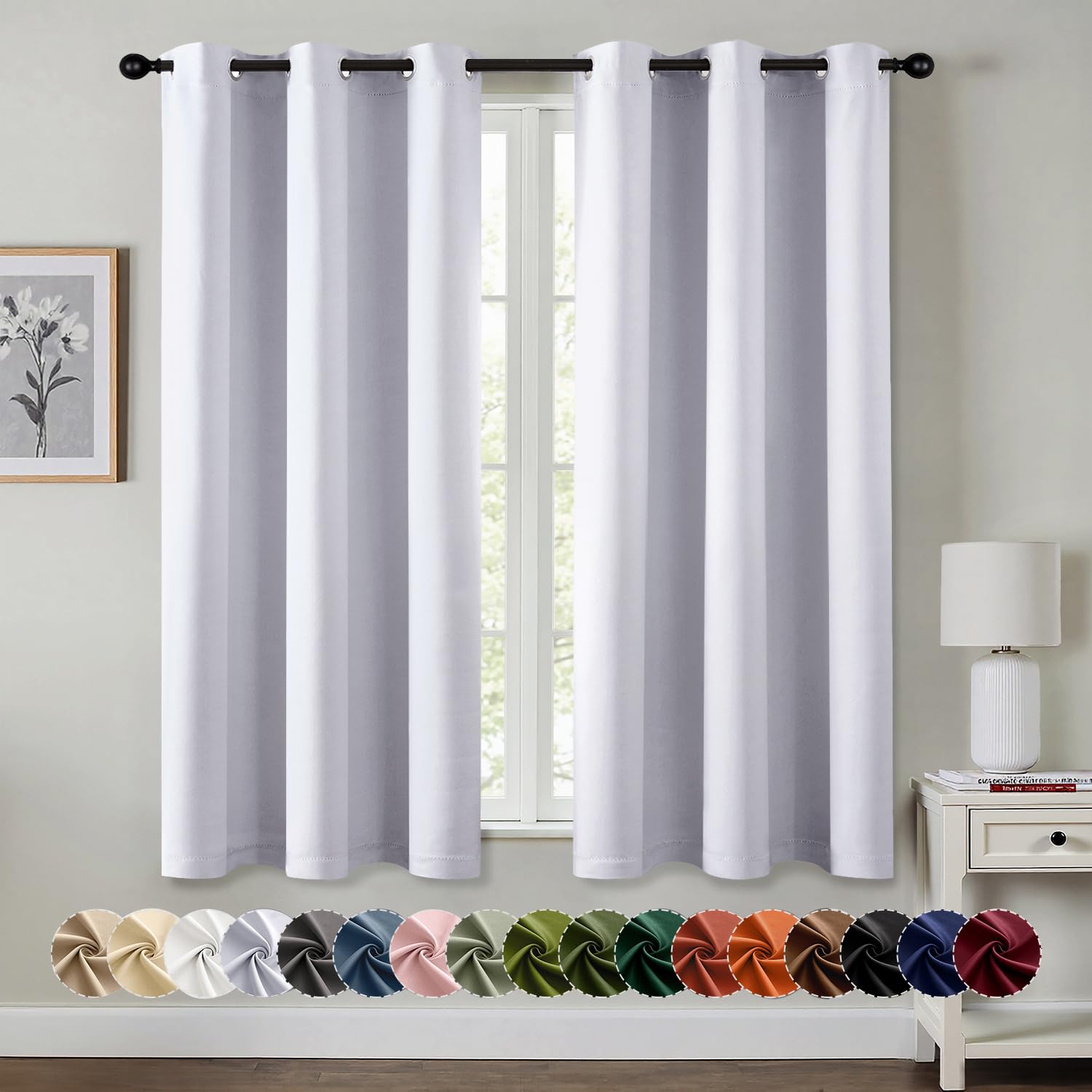 MIULEE Blackout Curtains for Bedroom 2 Panels 40x63 Inch Long Greyish White