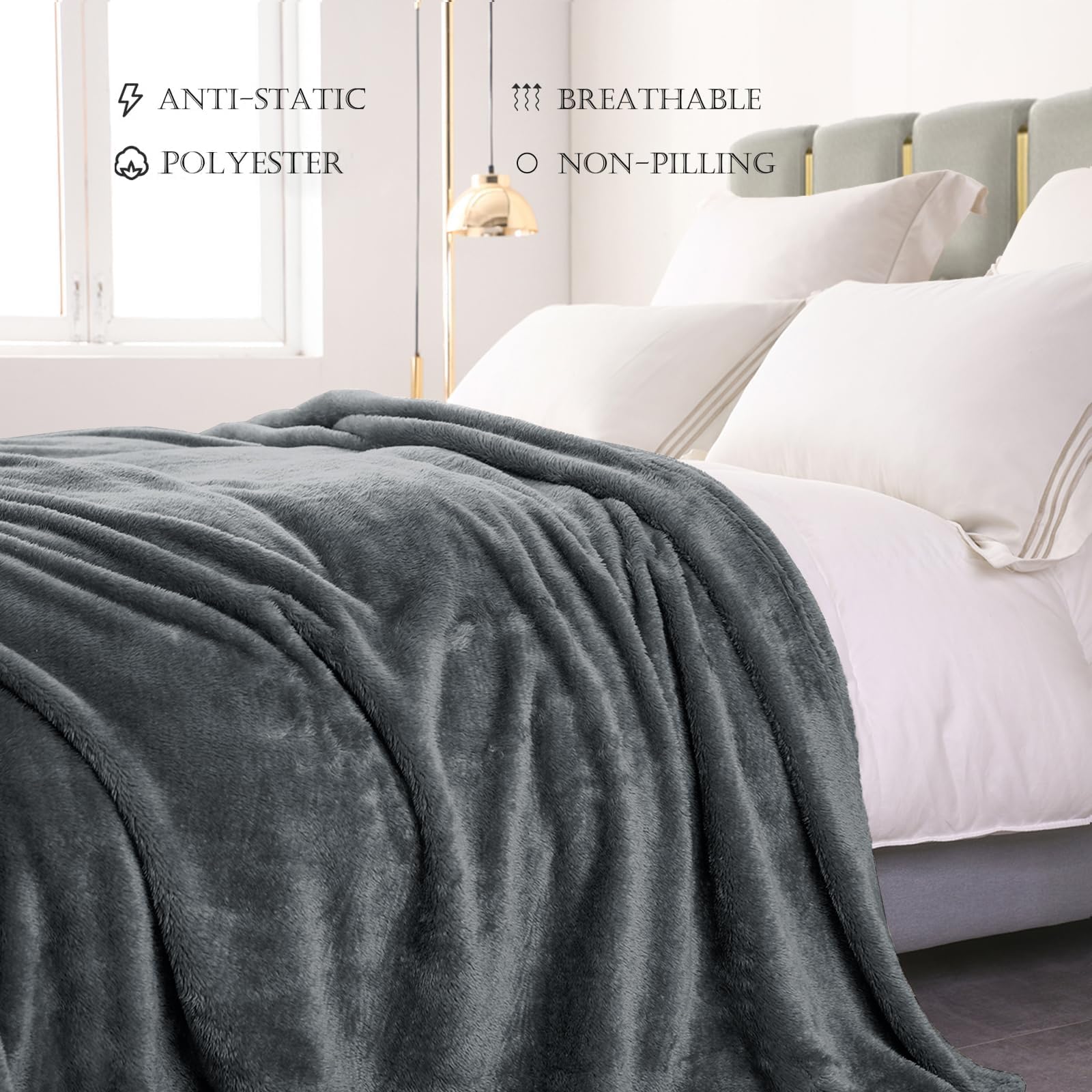 Exclusivo Mezcla Fuzzy Plush Fleece Bed Blanket Queen Size, Dark Grey