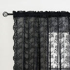 YJ YANJUN Vintage Lace Curtains 63 Inch Length-Victorian Floral Pattern Black Sheer Curtain Panels for Living Room Bedroom,Light Filtering, Gothic Witchy Halloween Drapes 2 Panels 52W x 63L