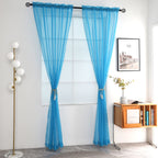 SpaceDresser Sheer Voile Window Treatment Rod Pocket Curtain Panels for Kitchen Bedroom Living Room Drapes Sunlight Filtering Privacy Semi Home Decor Assorted Colors Sizes (Cyan Blue, 52 W x 54 L)