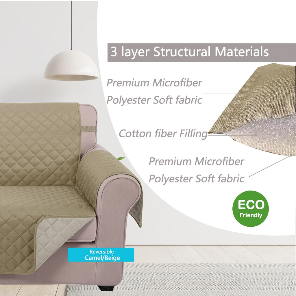 U-NICE HOME Loveseat Sofa Cover for 2 Cushion Couch, Light Camel/Beige