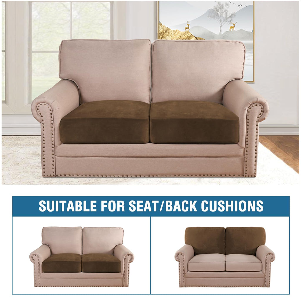 H.VERSAILTEX Velvet Stretch Couch Cushion Cover Plush Cushion Slipcover for Chair Loveseat Sofa Cushion Furniture Protector Seat Cushion Sofa Cover (2 Piece Large Sofa Cushion Covers, Bronze Brown)