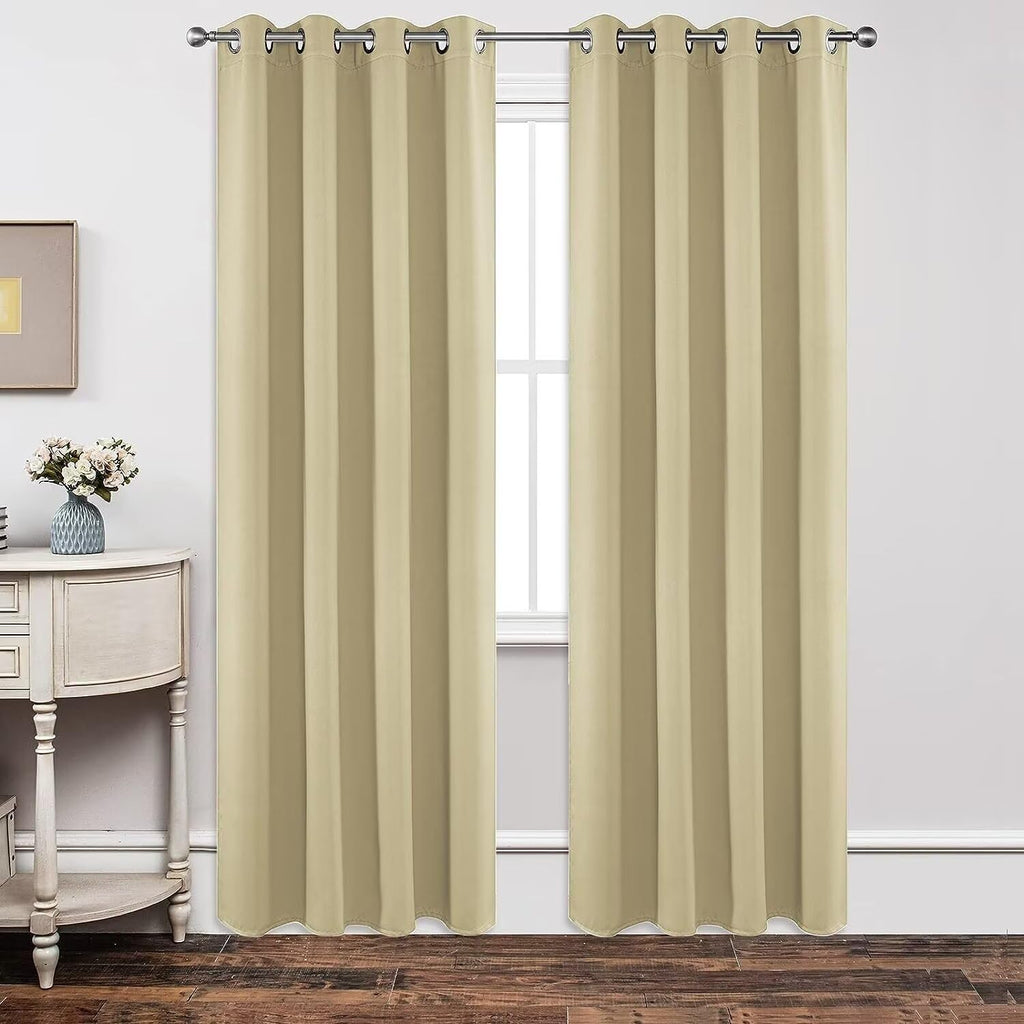 Joydeco Beige Blackout Curtains for Bedroom 95 Inch 1 Panel with Grommet