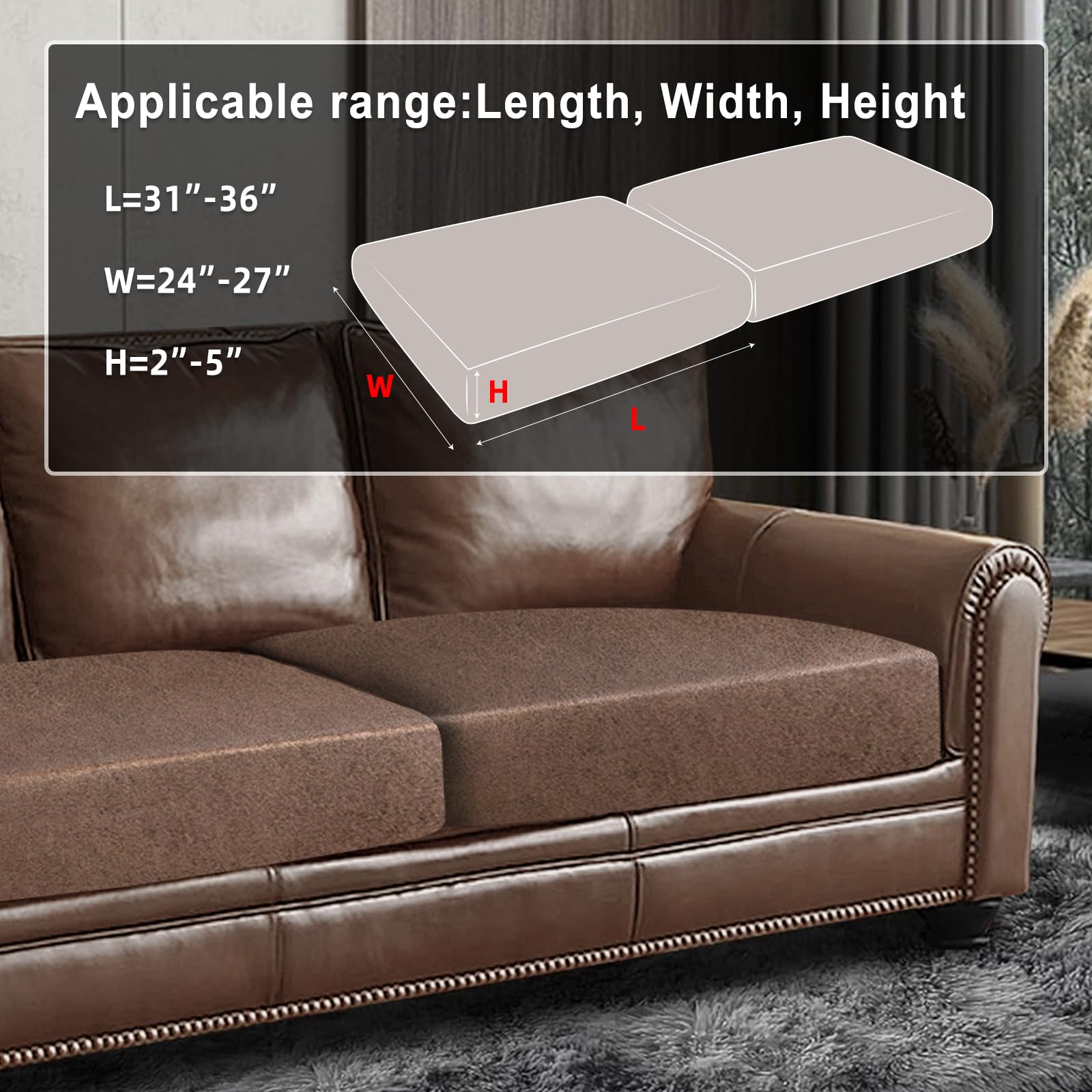 ANARACHON Leather Look Couch Cushion Covers Sofa Seat Slipcovers Sets Couches Furniture Protector for Sectional Armchair Loveseat Pets Kids Stretch Spandex Fabric (2 Cushion Sofa, Brown)