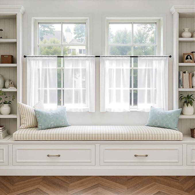 MIULEE Short Cafe Curtains 36 Inches Long, 4 Panels Set, Sheer Light Filtering Tier Curtains for Kitchen Windows Over Sink, Rod Pocket, 42W x 36 Inches, White