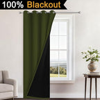 Yakamok 100% Blackout Curtains 96 Inches Long, 2 Thick Layers Heat and Full Light Blocking Soft Thermal Insulated Drapes for Bedroom(52" Wide Each Panel, Olive Green, 1 Panel)