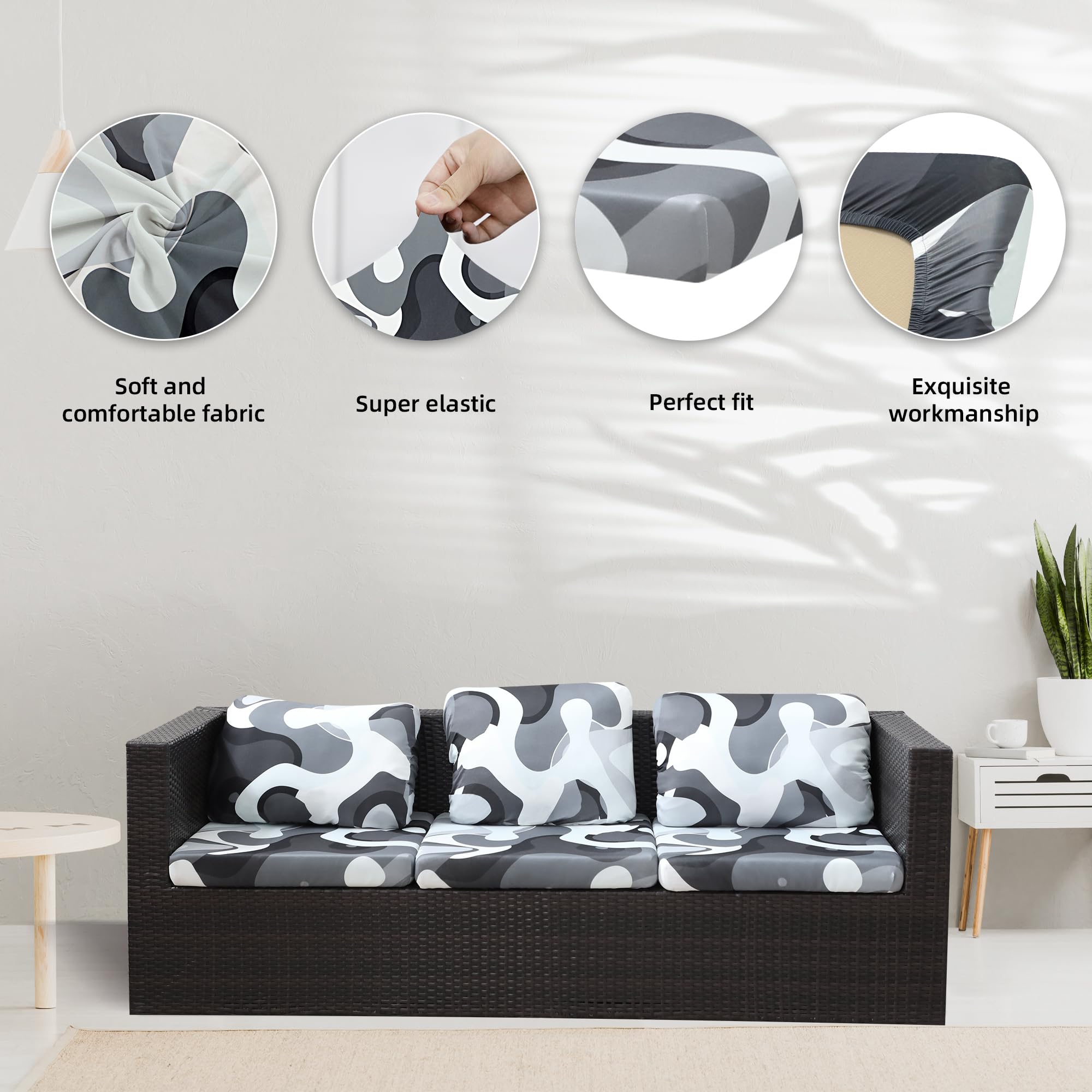 8 Piece Outdoor Cushion Covers, Patio Sofa Cushion Covers, Stretch Fit