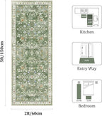 Yamaziot Washable Runner Rug 2x5 – Non Slip Boho Floral Hallway Runner Rug with Rubber Backing, Low Pile Faux Wool Distressed Carpet for Kitchen, Laundry, Bedroom, Entrance, Green