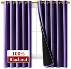 NICETOWN 100% Blackout Curtains with Black Liners, Thermal Insulated Full Blackout 2-Layer Lined Drapes, Energy Efficiency Window Draperies for Bedroom (Lilac Purple, 2 Panels, 70-inch W by 63-inch L)
