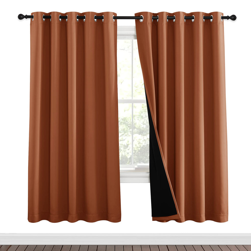 NICETOWN 100% Blackout Window Curtain Panels, Cold and Full Light Blocking Drapes with Black Liner for Nursery, 84 inches Drop Thermal Insulated Draperies (Burnt Orange, 2 PCs, 62" Wide Each Panel)