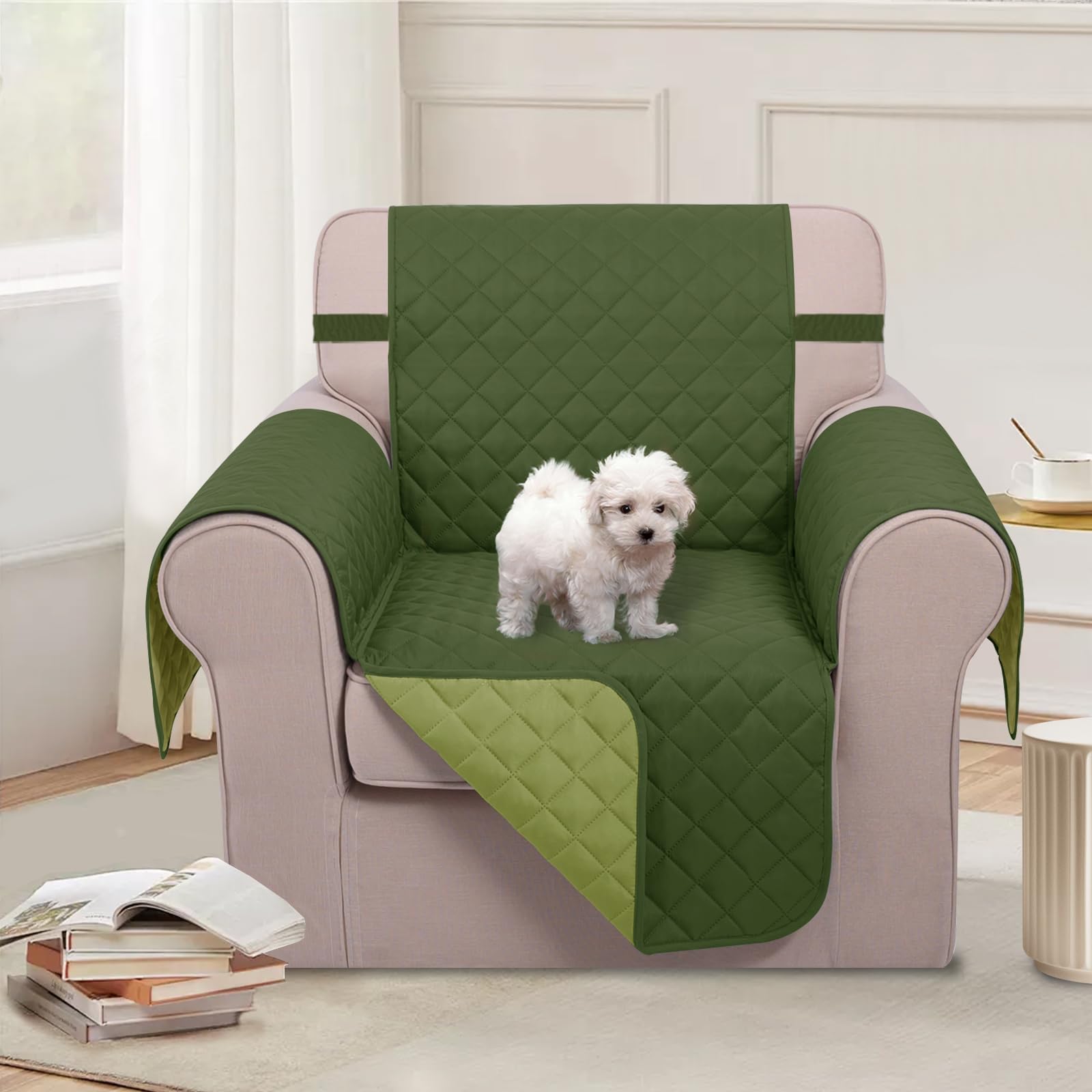 U-NICE HOME Reversible Recliner Chair Covers, Huntergreen/Sage