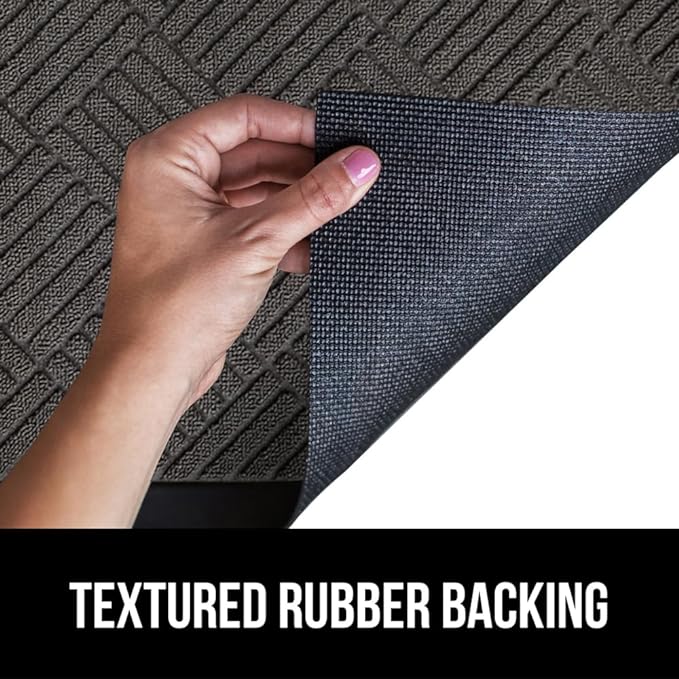 GORILLA GRIP 100% Waterproof All-Season WeatherMAX Doormat, 47x35, US Designed Natural Rubber, Stain and Fade Resistant, Low Profile Indoor Outdoor Door Mats, Easy Clean Patio Mat, Gray Diamond