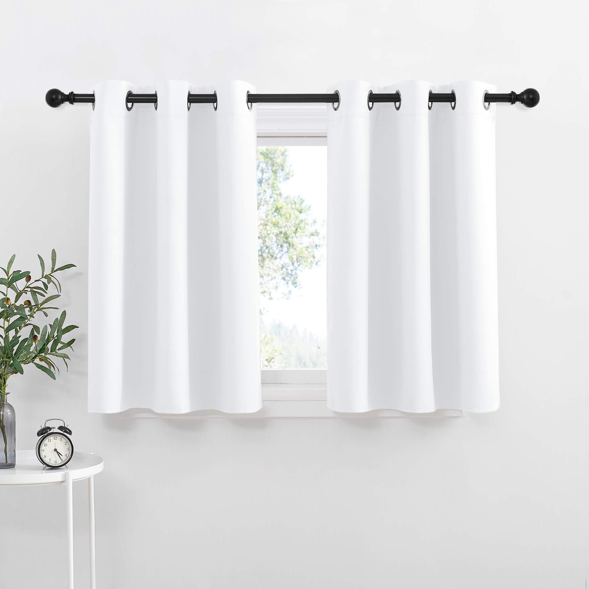 NICETOWN Small Window Curtain Panels Pure White for Home Decor, 42 W x 36 L