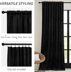 RYB HOME Black Velvet Curtains 72 inches with Hook Belt, Soft Fabric Room Darkening Thermal Insulated Luxurious Home Decor Curtains for Living Room Bedroom, W 52" x L 72", 2 Panels Set
