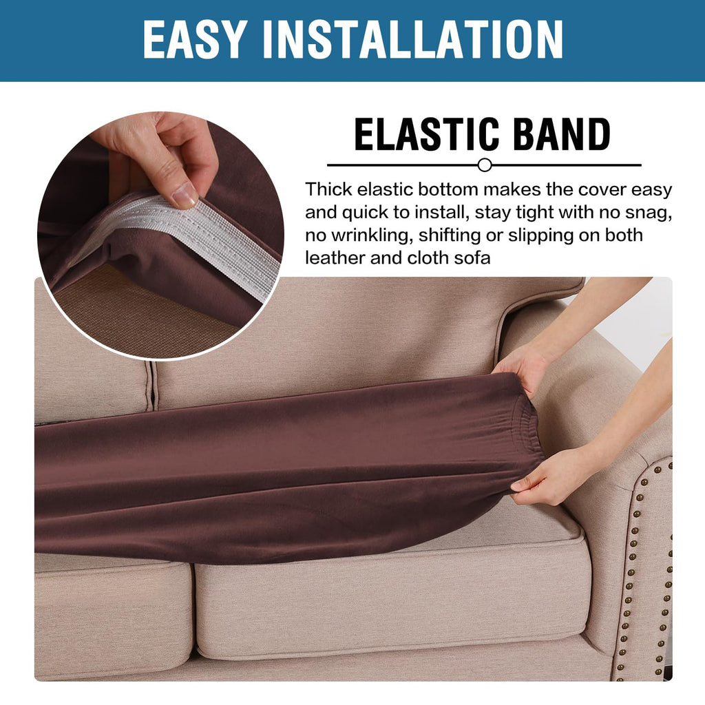 H.VERSAILTEX Velvet Stretch Individual Couch Cushion Cover Plush Cushion Slipcover for Loveseat Sofa Cushion Furniture Protector Seat Cushion Sofa Cover (1 Piece Sofa Cushion Cover, Brown)