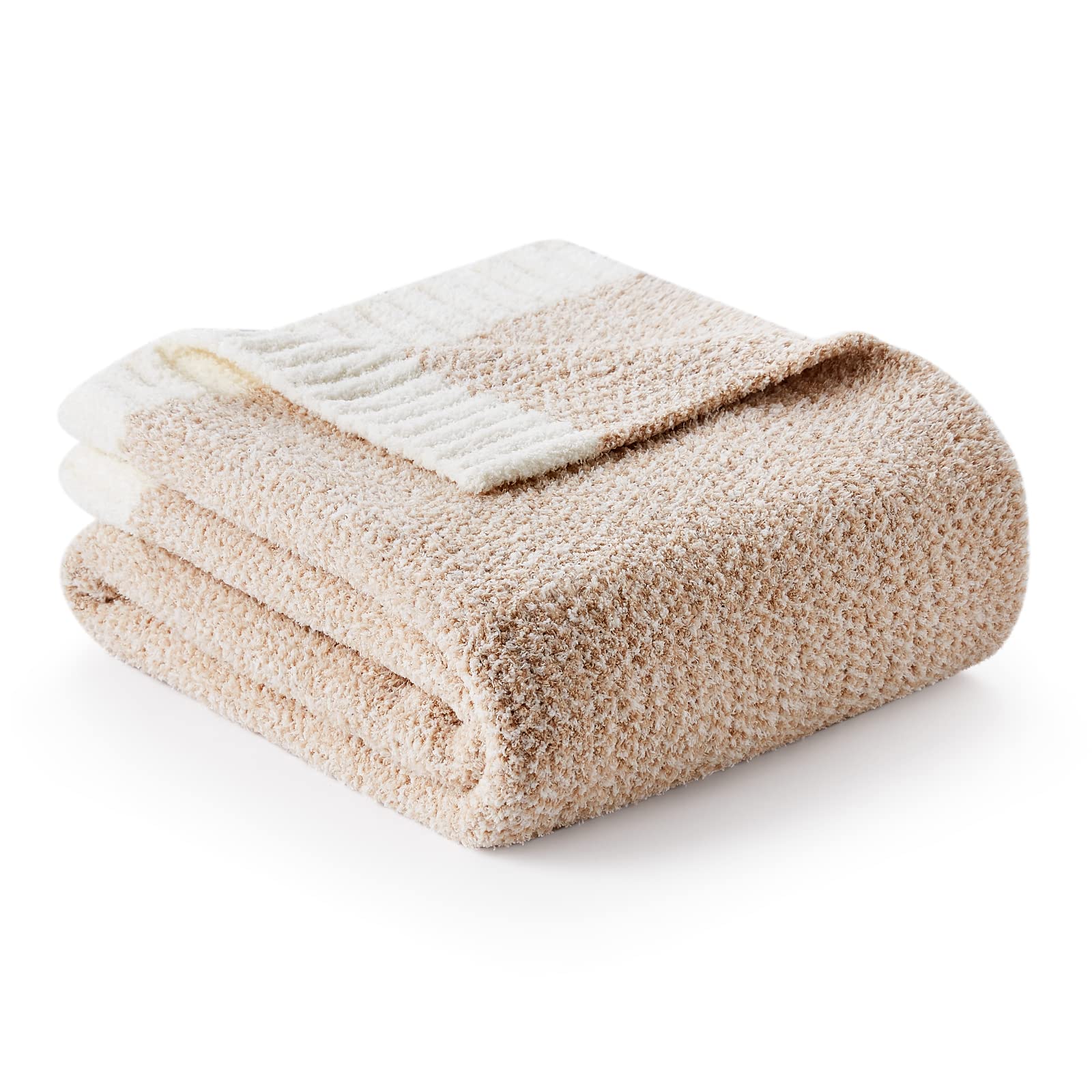 Snuggle Sac Heather Throw Blanket for Couch, Reversible Super Soft Blankets Warm Cozy Knit Fuzzy Plush Lightweight for Sofa, Bed, Camping, Picnic (Heather Beige, Throw-XL(50"x 70"))