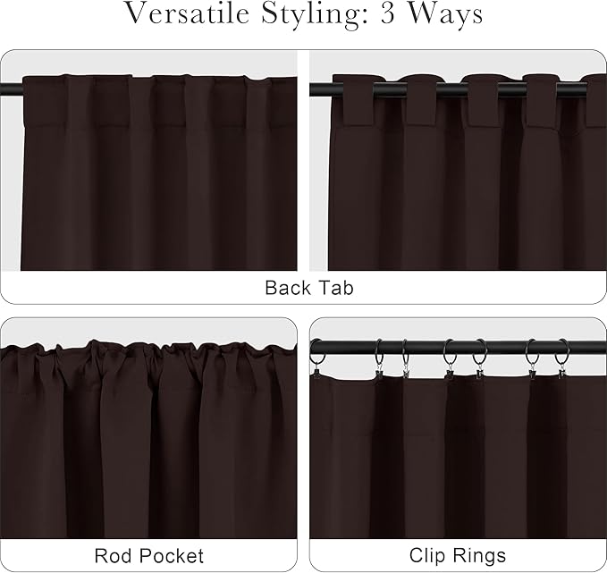 PONY DANCE Brown Blackout Curtains 2 Panels for Living Room 63 inch Long, Back Tab & Rod Pocket Window Draperies Light Block Thermal Insulated Curtains for Bedroom, 42" W x 63" L, Chocolate Brown