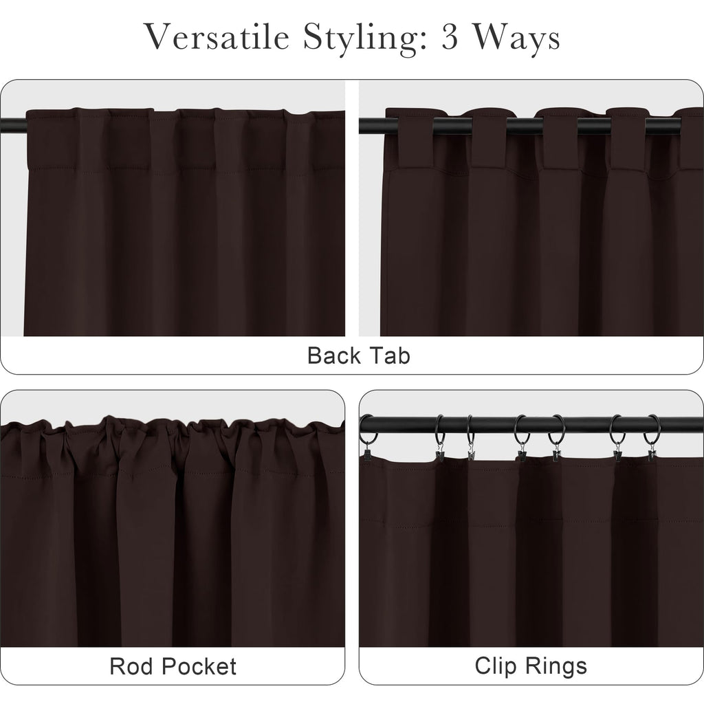 PONY DANCE Short Curtains for Bathroom Window, Small Half Drapes for Kitchen Windows, Energy Saving Curtain Tiers for Basement, 29W x 30L, Brown, 2 Pieces