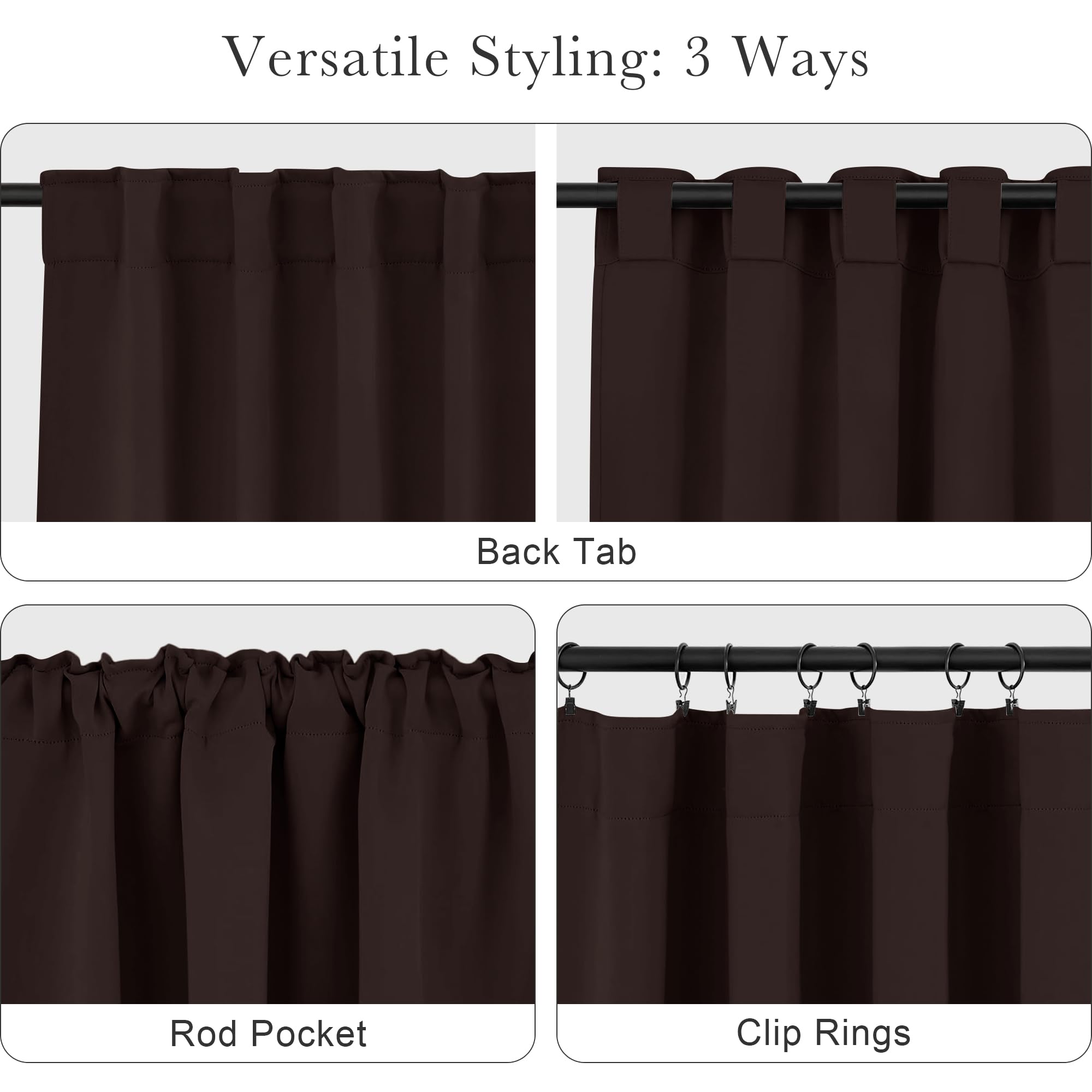 PONY DANCE Brown Blackout Curtains 2 Panels for Living Room 63 inch Long