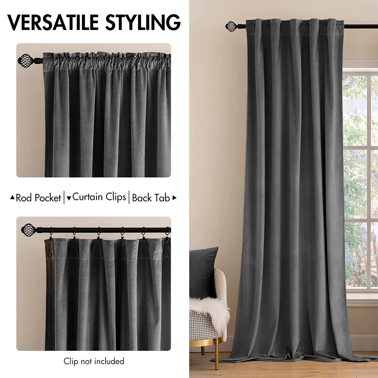 MIULEE Grey Velvet Curtains 52x84 inches 2 Panels Luxury Blackout Curtains