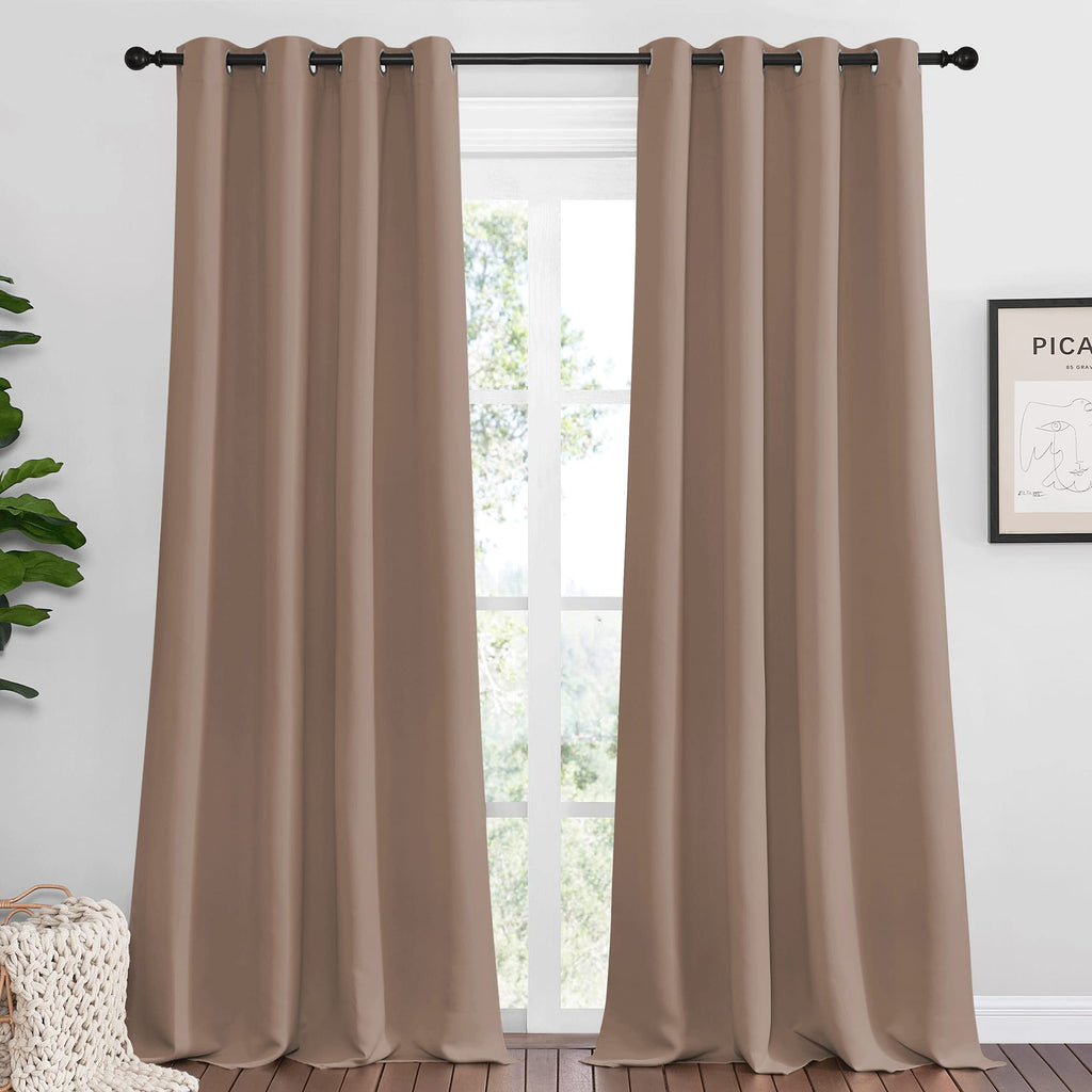 NICETOWN Bedroom Blackout Curtains and Drapes, Set of 2, 55 by 102 Inch, Cappuccino, Window Treatment Thermal Insulated Solid Grommet Blackout Draperies for Bedroom