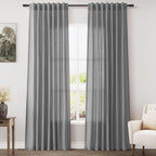 Dark Grey Linen Curtains 84 Inches Long for Bedroom Rod Pocket Back Tab Light Filtering Privacy Semi Sheer Curtain Farmhouse Decor Cotton Textured Drapes for Living Room 2 Panels Set 52x84 Inch