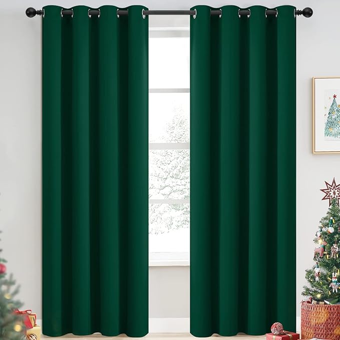 Yakamok Room Darkening Curtains 52x84 inch Length Dark Green-Living Room