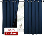 NICETOWN 100% Blackout Curtains with Black Liners, Thermal Insulated Full Blackout 2-Layer Lined Drapes, Energy Efficiency Window Draperies for Bedroom (Moroccan Blue, 2 Panels, 62" W by 63" L)