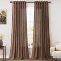 Nanspring Caramel Brown Linen Curtains for Living Room 92 Inches Long Back Tab Light Filtering Semi Sheer Vintage Rustic Curtain Luxury Boho Decor Drapes for Bedroom Office 52x92, 2 Panels