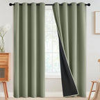 SimpleHome 100% Blackout Curtains for Bedroom,Thermal Insulated Light Sage Grommet Window Drapes Room Darkening Curtains for Living Room with Black Back,52 x 84 Inch,2 Panels