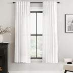 White Linen Curtains 63 inch Length 2 Panel Set for Living Room Back Tab Semi Sheer Light Filtering Bedroom Window Curtain 63 inch Long Cotton Textured Modern Elegant Coastal Drapes 42x63