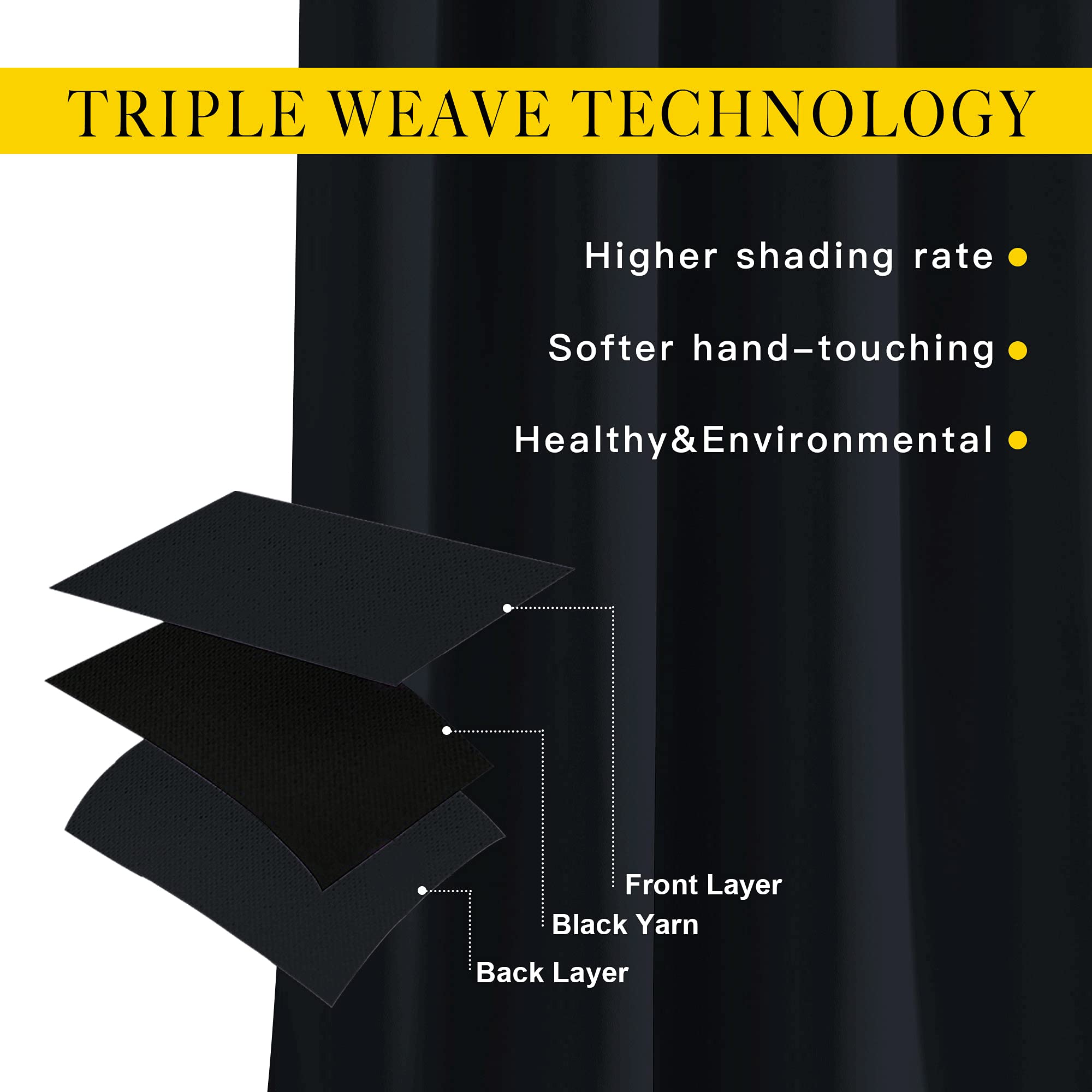 NICETOWN Blackout Black Curtains & Drapes 90 inches Long - Grommet Thermal Insulated Blackout Drapes Light Blinds Room Darkening Window Treatments for Bedroom (2 Panels, W52 x L90, Black)