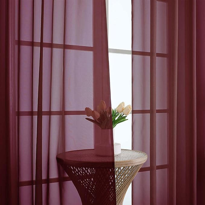 OVZME Wine Sheer Curtains 120 Inches Long 2 Panels Set, 59 Inch Extra Wide Soft Airy Lightweight Sheer Curtains for Living Room, Farmhouse Voile Filmy Rod Pocket Drapes, 59Wx120L Inches