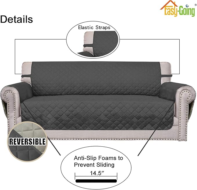 Easy-Going Reversible Couch Cover, 2 Cushion Sofa, Darkgray/Beige