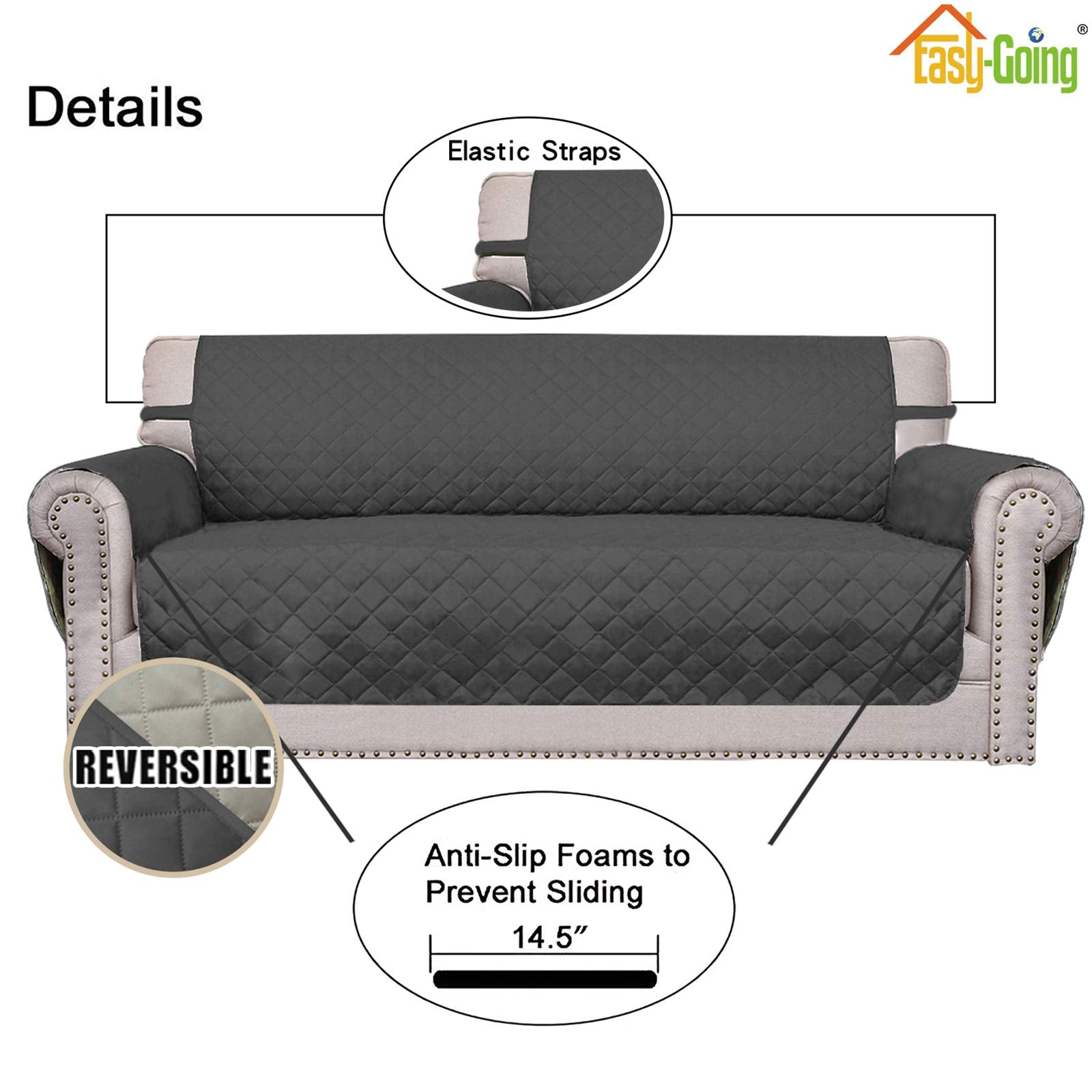 Easy-Going Reversible Couch Cover, 2 Cushion Sofa, Darkgray/Beige