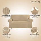 Easy-Going Stretch 4 Seater Sofa Slipcover 1-Piece Sofa Cover Furniture Protector Couch Soft with Elastic Bottom for Kids, Polyester Spandex Jacquard Fabric Small Checks Sand