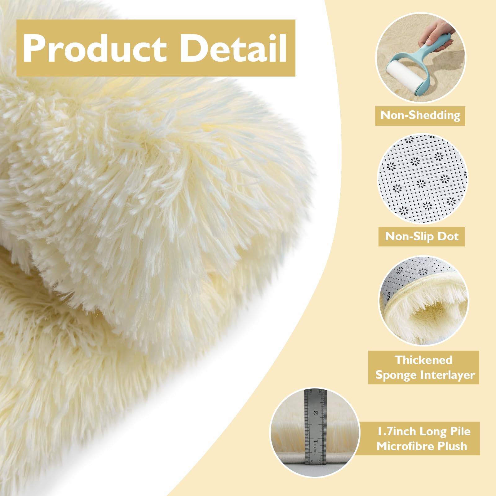yulidayang 5x8 Shag Area Rug for Bedroom,Ivory Fluffy Rugs for Living Room