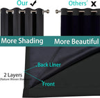 Yakamok 100% Blackout Curtains 96 Inches Long, 2 Thick Layers Heat and Full Light Blocking Soft Thermal Insulated Drapes for Bedroom(52" Wide Each Panel, Black, 1 Panel)