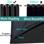 Yakamok Black Blackout Curtains 96 Inches Long for Bedroom 52" Wide 1 Panel