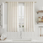 Nanspring Linen Curtains 63 Inch Length 2 Panels Set for Cafe Kitchen Cream Thermal Insulated Drapes with Back Tab Light Filtering Boho Farmhouse Curtain for Bedroom Living Room 40x63 Inch Natural