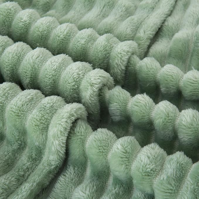 Linecooo Sage Green Fleece Throw Blanket 60”×80” for Couch Sofa Livingroom