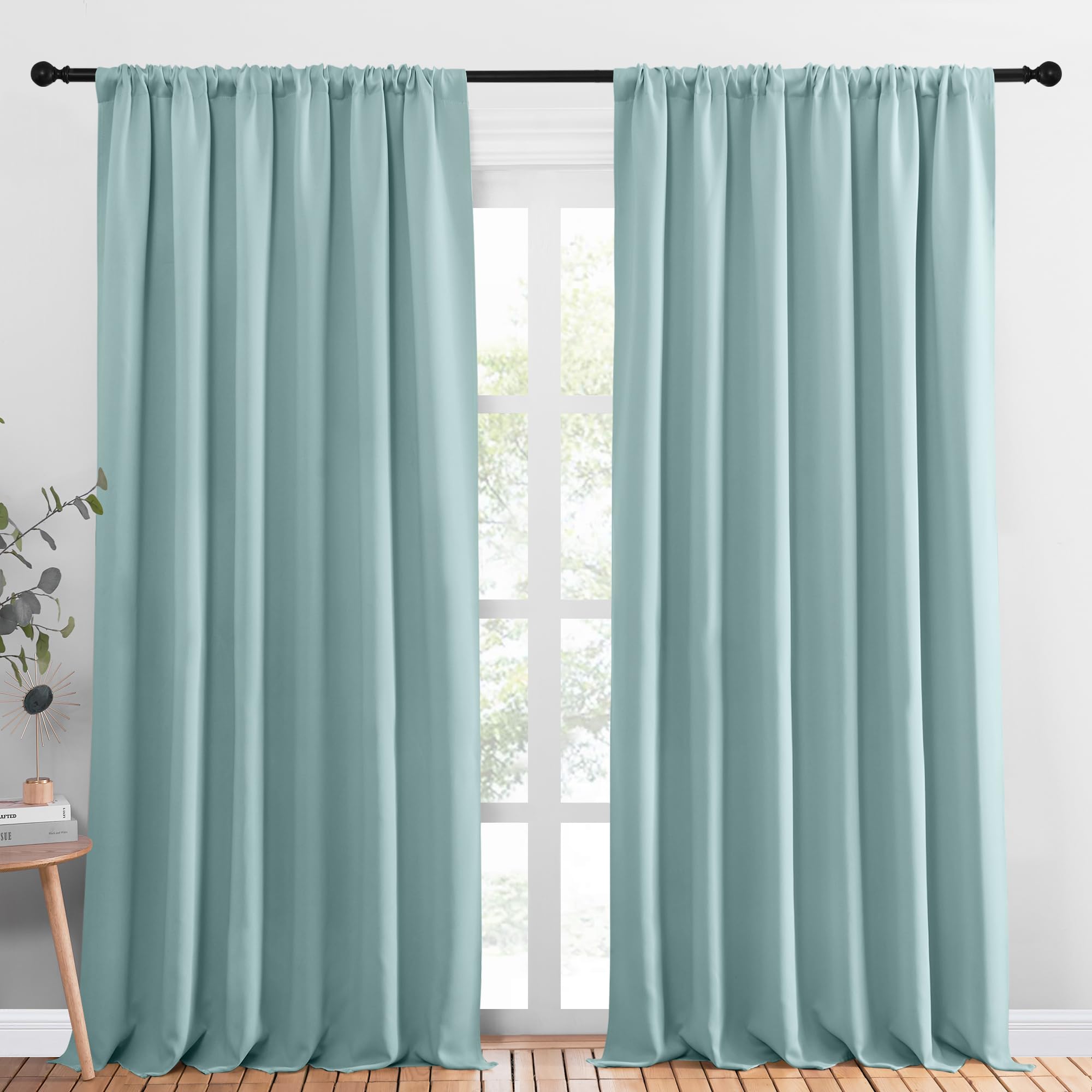 NICETOWN 2 Panels Blackout Curtains, Rod Pocket Thermal Insulated Drapess for Bedroom, Privacy Protection Easy-Care Heavy Duty Curtains for Living Room/Dining Room, W70 x L95 inches, Aqua Green