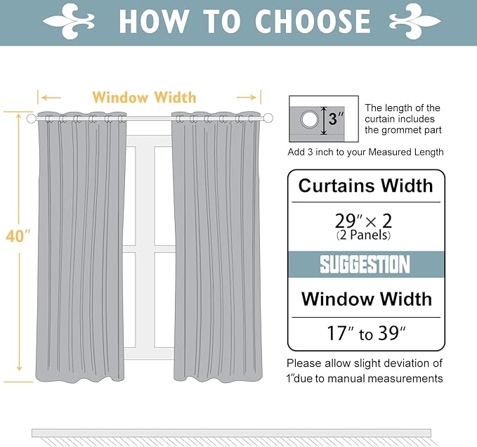 ChrisDowa Blackout Curtains for Bedroom and Living Room 40 Inches Long