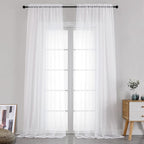 Simplebrand Sheer White Curtains 120 Inches Long, Extra Long Rod Pocket Solid Color Window Sheer Curtain Panels, Elegant Curtains & Drapes for Living Room, Bedroom 2 Panels (White, 2x42x120'')